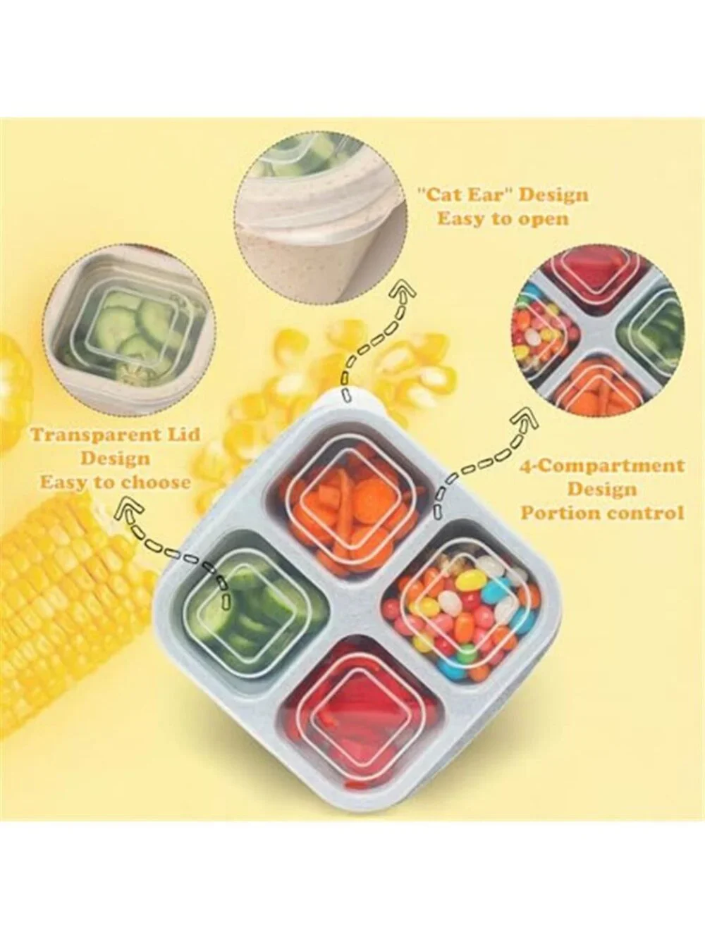6 Pack Snack Containers, 4 Compartment Snack Box Containers Bento Box, Reusable
